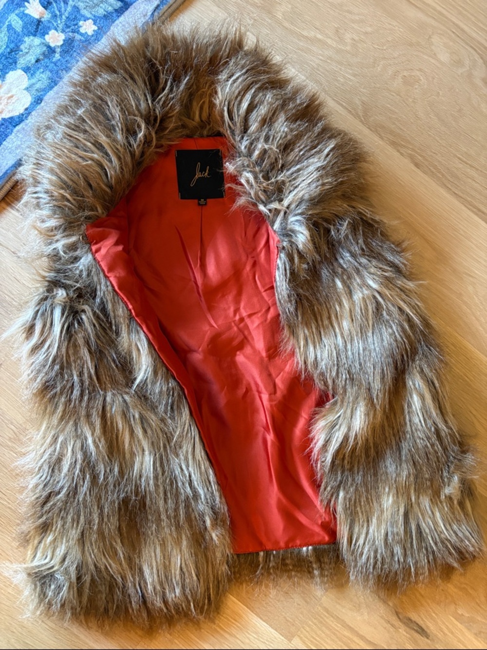 Faux Fur Vest with Red Lining